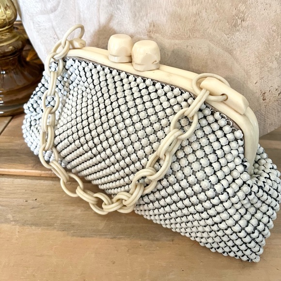 Vintage Whiting & Davis Co. Alumesh Ivory Celluloid Purse Chain Link Strap USA - Picture 2 of 7